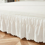 [1pc Elastic Solid Bed Skirt] 1pc Glam Style Solid Color Bed Skirt, Elastic Adjustable, Soft Polyester, Machine Washable, Ruffle Embellishment, Woven Fabric, 90gsm - Ideal for Bedroom, Living Room, Guest Room Decor, Bed Room