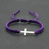 1pc Mens Hand Braided Stainless Steel Cross Patchwork Bracelet Anti-Allergy Acrylic Fibers Rope Bracelet