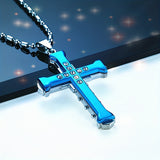 1pc Titanium Steel Cross Pendant Necklace With Cubic Zirconia Inlaid For Men, Classic Jewelry, Holiday Gift, Father's Day Gift