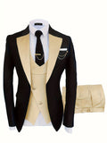 Elegant 3-Piece Mens Suit Set - One-Button Jacket, Vest & Trousers - Sleek Fit for Business, Weddings & Formal Events