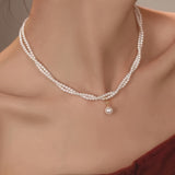 [Double-Layered Pearl Necklace for Women] Chic Double-Layered Faux Pearl Necklace for Women - Versatile & Elegant, Perfect for Casual Attire or Parties