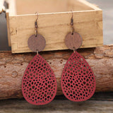 Vintage Hollow Leaf Shape PU Leather Earrings Jewelry Gift For Party Vacation Decor Accessories Fall Winter Ear Ornaments