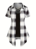 Two-piece Set, Plaid Print Button Front Shirt & Solid Slim Cami Top, Casual Summer Women's Clothing Outfits