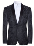 Impeccable Mens Jacquard Blazer - Stylish One-Button Closure, Luxurious Shawl Collar - Timeless Semi-Formal Suit Jacket for Sophisticated Style