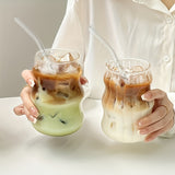 [2pcs Glass Cups With Straws] 2pcs Glass Cups With Straws, Glass Coffee Cup, Transparent Water Cup For Home And Office