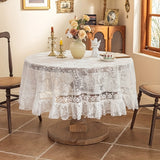 1pc White Lace Embroidered Round Tablecloth, 60-inch Polyester, Handmade Floral Pattern, Vintage Charm for Dining Room, Bedroom, Cafe, Party Decor, Polyester Cover, Woven Fabric, Circular Shape