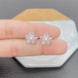 Exquisite Flower Design With Shiny zirconia Decor Stud Earrings Sexy Cute Style Copper 14K Gold Plated Jewelry Female Gift