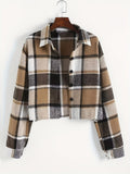 Vibrant Plaid Crop Shirt - Long Sleeve, Button Front, Casual Chic, Relaxed Fit, Women's Fashion Clothing for Everyday Wear