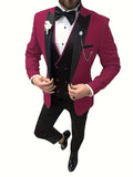 Formal 3 Pieces Set, Men's Suit Jacket & Double Breasted Vest & Pants Suit Set For Business Dinner Wedding Party