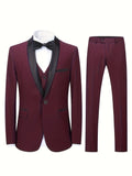 3-Piece Formal Suit Set - Classic One Button Jacket, Single Breasted Vest, and Fitted Pants for Business, Wedding, and Party Events - High-Quality Fabric, Adjustable Waist, and Classic Design