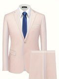 2 Pieces Men's Formal Suit Set - One Button Jacket & Dress Pants for Business, Dinner, Wedding, Party Occasions