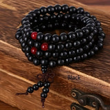 1/2pcs 108 Beads 8mm/0.31'' Sandalwood Buddhist Wood Prayer Beaded Knot Black Ebony Bracelets Bangles For Men, Father's Day Gift