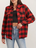 Long Sleeve Plaid Print Button Front Casual Shirt for Spring & Fall, Women's Clothing with Breast Pockets