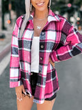 Plus Size Womens Casual Plaid Print Lapel Collar Long Sleeve Button Up Shirting Blouse - Soft Slight Stretch Polyester Fabric, Woven Construction, Turn Down Collar, Random Pattern, Perfect for Spring and Fall Seasons