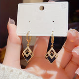 Double Rhombus Shape Shiny zirconia Inlaid Dangle Earrings Elegant Simple Style Zinc Alloy Jewelry Daily Casual