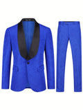 Formal 2 Pieces Set, Men's Jacquard Shawl Collar Suit Jacket & Dress Pants Suit Set For Business Dinner Wedding Party