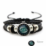 Luminous Twelve Constellation Artificial Gemstone Bracelet, Beaded Rope PU Leather 12 Constellation Woven Bracelet