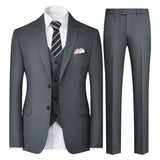 3-Piece Mens Solid Color Suit Set - Classic Lapel Blazer Jacket, Vest, and Pants - Perfect for Wedding Banquet, Business Casual Events, and Formal Occasions - High-Quality Polyester Blend, Regular Fit, and Multiple Pockets