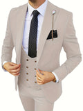 3-Piece Men’s Stylish Slim Fit Suit Set - Double-Breasted Blazer, Vest, Trousers - Versatile for Prom & Formal Events