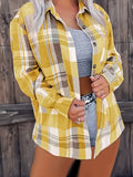 Womens Plaid Print Polo Collar Button Shirt - Soft Polyester Long Sleeve Casual Shirt for Spring & Fall - Machine Washable, No Dry Clean