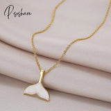 Dieyuro 316L Stainless Steel New White Shell Mermaid Tail Lucky Beautiful Pendant Necklace