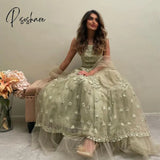 Dubai Lace Appliques Embroidery Flower Tulle Evening Dresses A-Line Pleat Ruched Saudi Arabic Women