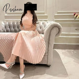 Dubai Saudi Arabia Ankle Length Prom Dresses Women Wear Crew Neck Sleeveless Pleats Birthday Party