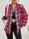 Vibrant Plaid Print Long Sleeve Blouse - Soft, Breathable, Relaxed Fit, Button Front, Casual Chic Style for Spring & Fall - Women's Comfortable Clothing for Daily Wear