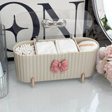 1pc 3-Grid Makeup Organizer, Cute Bow-Knot Swab Powder Puff Storage Box. Large-Capacity Clear Lid Storage Box, Suitable for Bathroom, Dressing Table, Storage Decoration, Suitable for Holiday Gifts, Birthday Gifts, New Year, C
