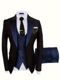 Elegant 3-Piece Mens Suit Set - One-Button Jacket, Vest & Trousers - Sleek Fit for Business, Weddings & Formal Events