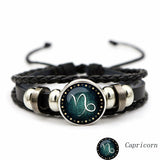 Luminous Twelve Constellation Artificial Gemstone Bracelet, Beaded Rope PU Leather 12 Constellation Woven Bracelet