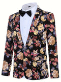 2-Piece Semi-Formal Floral Print Suit Set - Stylish Jacket and Matching Dress Pants for Dinner, Wedding, Party Occasions - Classic Fit, Comfortable, Versatile, and Elegant