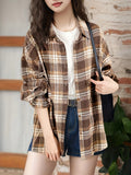 Vibrant Plaid Print Long Sleeve Blouse - Soft, Breathable, Relaxed Fit, Button Front, Casual Chic Style for Spring & Fall - Women's Comfortable Clothing for Daily Wear