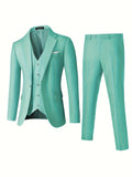 3 Pieces Formal Suit Set - One Button Single Breasted Jacket, Vest, and Pants for Business, Dinner, Wedding, and Party Events