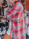 Long Sleeve Plaid Patched Pocket Elegant Shirt for Spring & Fall, Women's Button Front Clothing