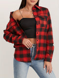 Long Sleeve Plaid Print Button Front Casual Shirt for Spring & Fall, Women's Clothing with Breast Pockets