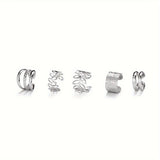5pcs/set Trendy Elegant Design Ear Cuff Set Classic Elegant Style Women's Ear Bone Clip Set No Piercing Clip On Earrings Leaf Shaped Circle Stacked Shaped