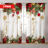 2-Piece Classic Peach Skin Velvet Christmas Curtain Panels, Semi-Sheer Rod Pocket Hanging, Hand Washable Polyester Drapes with Digital Floral Print, Hookless Design for Various Rooms, 120-140g