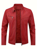 Stylish Men's PU Leather Jacket - Chic Stand Collar, Zip-Up Closure, Casual Wear for Everyday, Party, or Outdoor Activities - High-Quality, Durable, Water-Resistant, and Easy to Clean