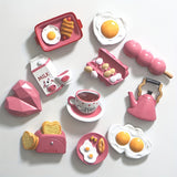 [11pcs Adorable Kitchen Magnets Set] 11pcs Adorable Pink Kitchen Refrigerator Magnets Set - Featuring Egg, Milk, Coffee, Toast & More - Ideal for Home Decor & Valentine's Day Gift