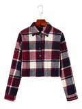 Plaid Print Button Front Shirt, Casual Long Sleeve Shirt For Spring & Fall, Women's Clothing