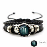 Luminous Twelve Constellation Artificial Gemstone Bracelet, Beaded Rope PU Leather 12 Constellation Woven Bracelet