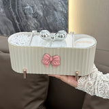 1pc 3-Grid Makeup Organizer, Cute Bow-Knot Swab Powder Puff Storage Box. Large-Capacity Clear Lid Storage Box, Suitable for Bathroom, Dressing Table, Storage Decoration, Suitable for Holiday Gifts, Birthday Gifts, New Year, C