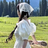 [Chic Sun Protection Triangle Scarf] Elegant Lace Knit Triangle Scarf - Chic Sun Protection Headband for Women, Cute & Sweet Style, Summer, Dopamine, Hairband