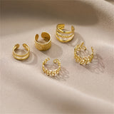 5pcs/set Trendy Elegant Design Ear Cuff Set Classic Elegant Style Women's Ear Bone Clip Set No Piercing Clip On Earrings Leaf Shaped Circle Stacked Shaped