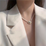Elegant Camellia Flower Pendant Necklace with White Faux Pearls - Chic Resin Clavicle Chain for Women | Ideal for Daily Wear & Gifting, Flower Necklace