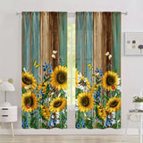 2pcs Sunflower Printed Curtain, Rod Pocket Window Treatment For Bedroom Office Kitchen Living Room Study Home Decor