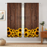 2pcs Sunflower Printed Curtain, Rod Pocket Window Treatment For Bedroom Office Kitchen Living Room Study Home Decor