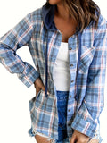 Stylish Plaid Print Hooded Blouse - Women's Casual Long Sleeve Button Front Shirt with Relaxed Fit - Perfect for Daily Wear