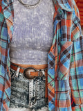 Long Sleeve Plaid Patched Pocket Elegant Shirt for Spring & Fall, Women's Button Front Clothing